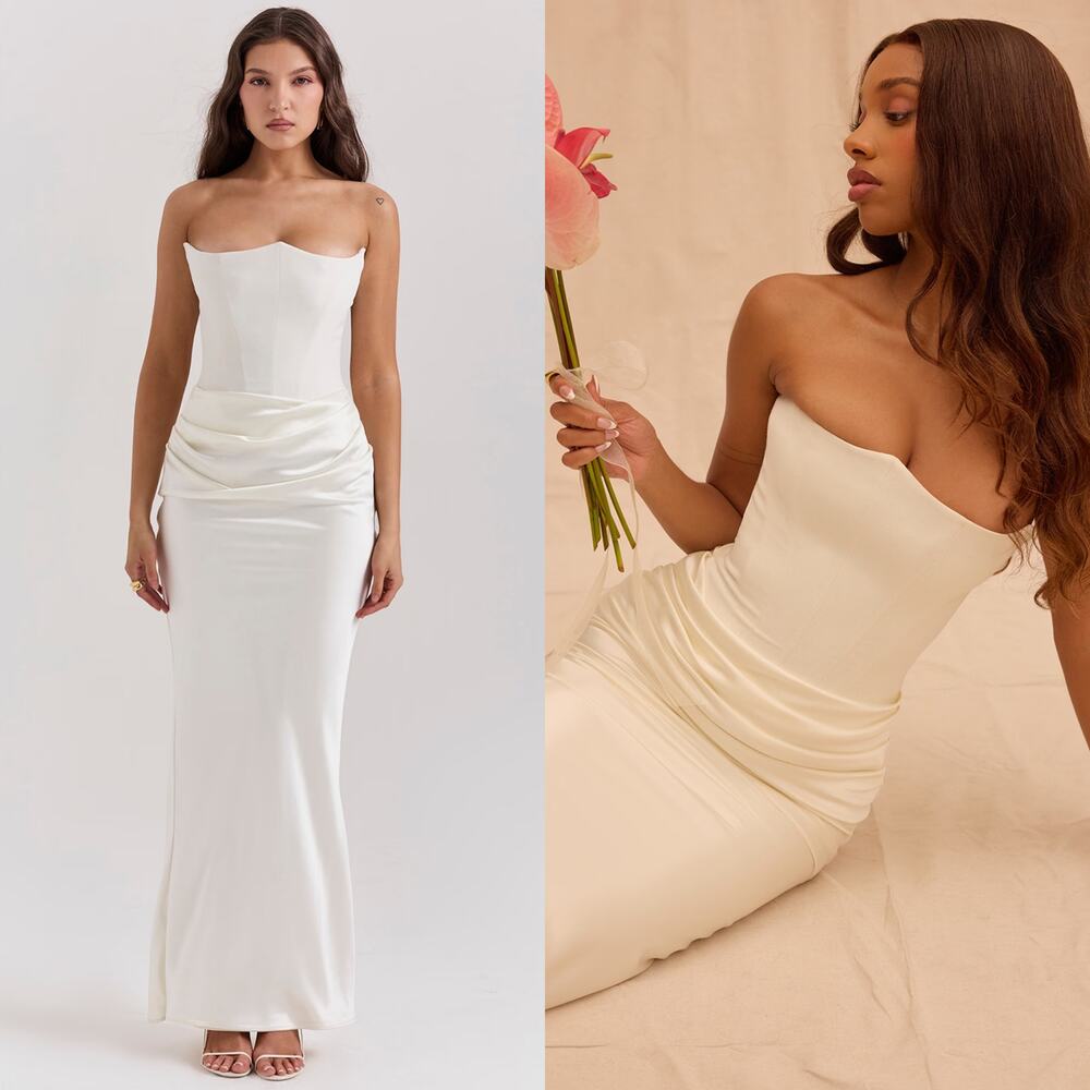 HOUSE OF CB 'Persephone' White/ Ivory Strapless Corset Maxi Dress